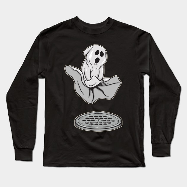 Funny Ghost With Skirt Blowing Over Subway Grate T Shirt Long Sleeve T-Shirt by GigibeanCreations